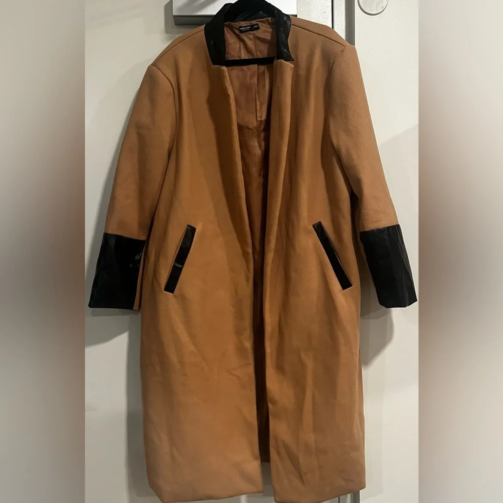 Camel Coat with Faux Leather Trim - Picture 3 of 5
